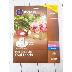 Avery Oval Labels 1.5”x2.5” Glossy White 22804 New 180 Count Easy Peel Printable